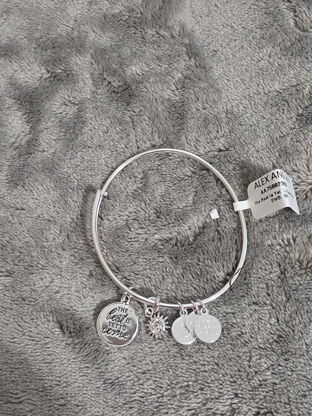 Alex and Ani Silver Tone Inspirational Charm Bangle with Sun and Disc Charms